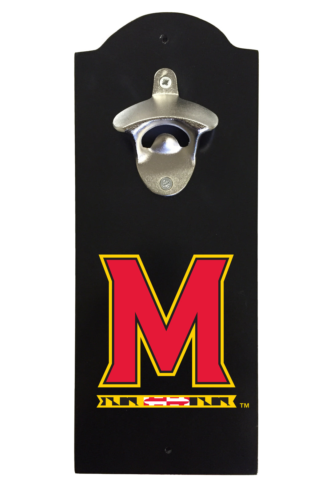 Maryland Terrapins Wall-Mounted Bottle Opener – Sturdy Metal with Decorative Wood Base for Home Bars, Rec Rooms & Fan Caves