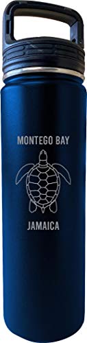 Montego Bay Jamaica Souvenir 32 Oz Engraved Navy Insulated Double Wall Stainless Steel Water Bottle Tumbler