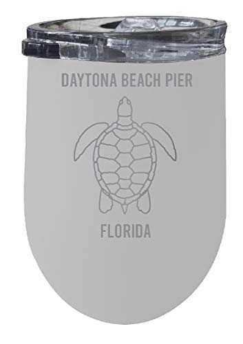 R and R Imports Daytona Beach Pier Florida 12 oz White Laser Etched Insulated Wine Stainless Steel