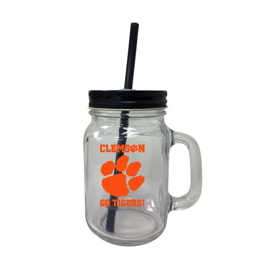 Clemson Tigers NCAA Iconic Mason Jar Glass - Officially Licensed Collegiate Drinkware with Lid and Straw 