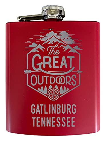 Gatlinburg Tennessee Laser Engraved Explore the Outdoors Souvenir 7 oz Stainless Steel 7 oz Flask Red