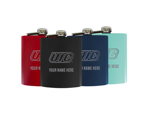 University of Illinois at Chicago Officially Licensed Personalized Stainless Steel Flask 7 oz - Custom Text, Matte Finish, Choose Your Color