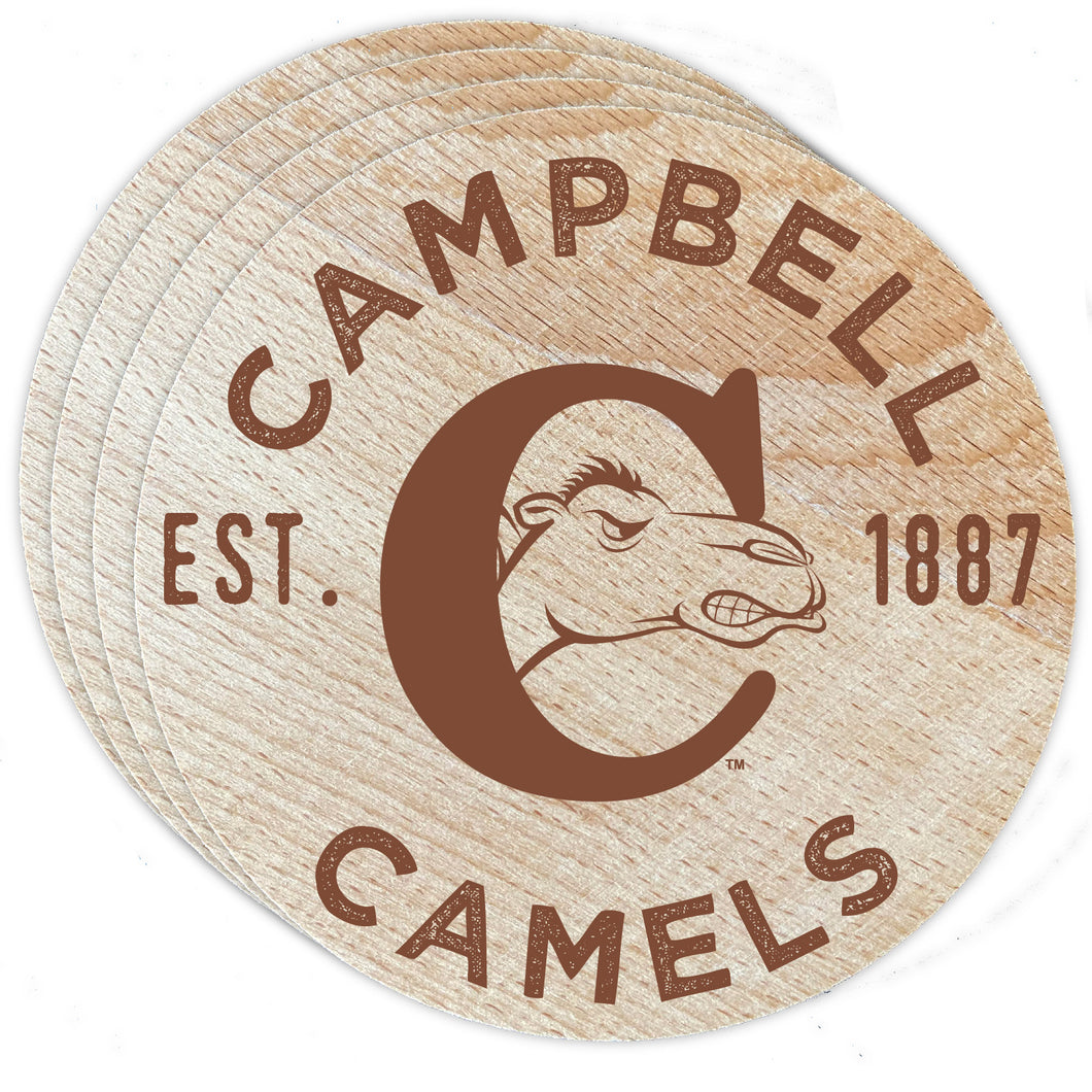 Campbell University Fighting Camels Officially Licensed Wood Coasters (4-Pack) - Laser Engraved, Never Fade Design
