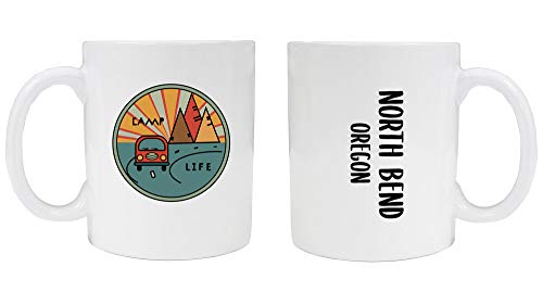 North Bend Oregon Souvenir Camp Life 8 oz Coffee Mug 2-Pack