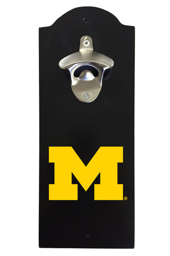 Michigan Wolverines Wall-Mounted Bottle Opener – Sturdy Metal with Decorative Wood Base for Home Bars, Rec Rooms & Fan Caves