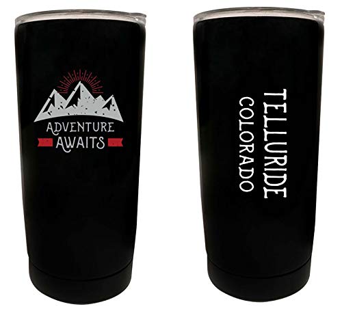 R and R Imports Telluride Colorado Souvenir 16 oz Stainless Steel Insulated Tumbler Adventure Awaits Design Black.