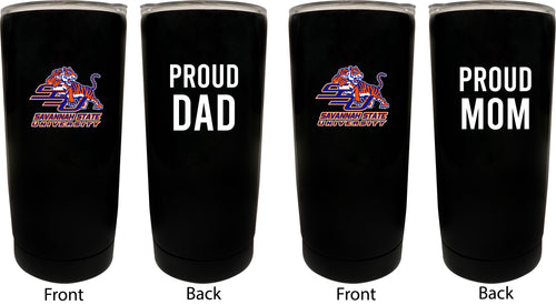 Savannah State University NCAA Insulated Tumbler - 16oz Stainless Steel Travel Mug Proud Mom and Dad Design Black