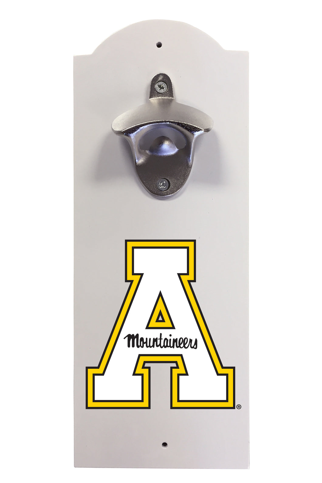 Appalachian State Wall-Mounted Bottle Opener – Sturdy Metal with Decorative Wood Base for Home Bars, Rec Rooms & Fan Caves