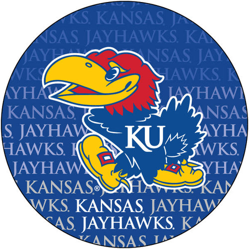Kansas Jayhawks Round 4-Inch Verbiage Repeating Wordmark NCAA Vinyl Decal Sticker for Fans, Students, and Alumni