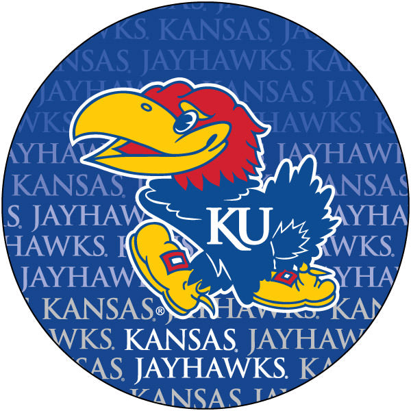 Kansas Jayhawks Round 4-Inch Verbiage Repeating Wordmark NCAA Vinyl Decal Sticker for Fans, Students, and Alumni