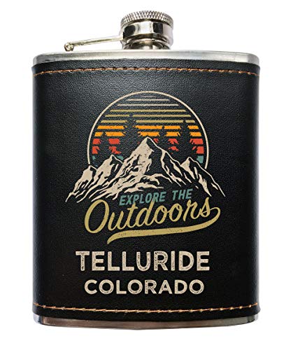 Telluride Colorado Black Leather Wrapped Flask