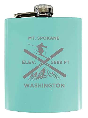 Mt. Spokane Washington Ski Snowboard Winter Adventures Stainless Steel 7 oz Flask Seafoam