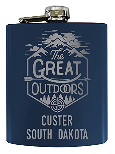 Custer South Dakota Laser Engraved Explore the Outdoors Souvenir 7 oz Stainless Steel 7 oz Flask Navy