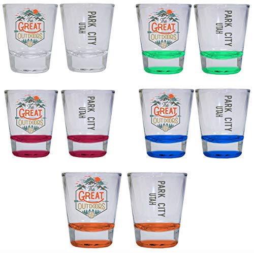 Park City Utah The Great Outdoors Camping Adventure Souvenir Round Shot Glass (4-Pack One of Each: Red, Blue, Orange, Green, 4)
