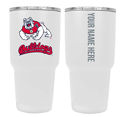 Collegiate Custom Personalized Fresno State Bulldogs, 24 oz Insulated Stainless Steel Tumbler with Engraved Name (White)