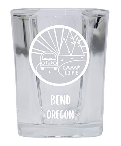 Bend Oregon Souvenir Laser Engraved 2 Ounce Square Base Liquor Shot Glass 4-Pack Camp Life Design