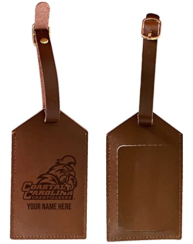 Coastal Carolina University Premium Leather Luggage Tag - Laser-Engraved Custom Name Option