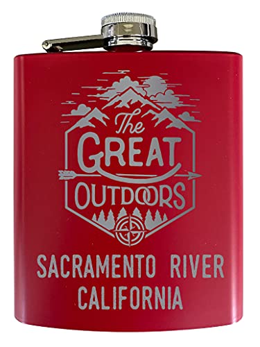 Sacramento River California Laser Engraved Explore the Outdoors Souvenir 7 oz Stainless Steel 7 oz Flask Red