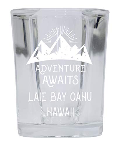 Laie Bay Oahu Hawaii Souvenir Laser Engraved 2 Ounce Square Base Liquor Shot Glass 4-Pack Adventure Awaits Design