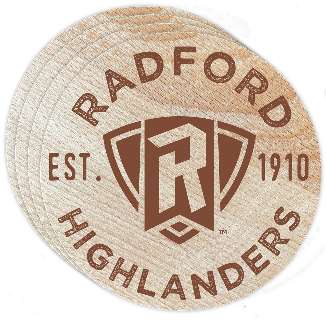 Radford University Highlanders Officially Licensed Wood Coasters (4-Pack) - Laser Engraved, Never Fade Design