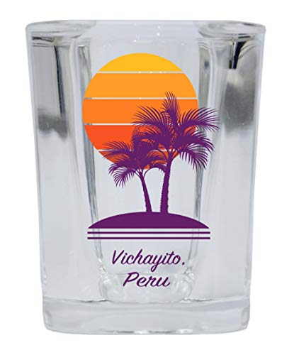 Vichayito Peru Souvenir 2 Ounce Square Shot Glass Palm Design