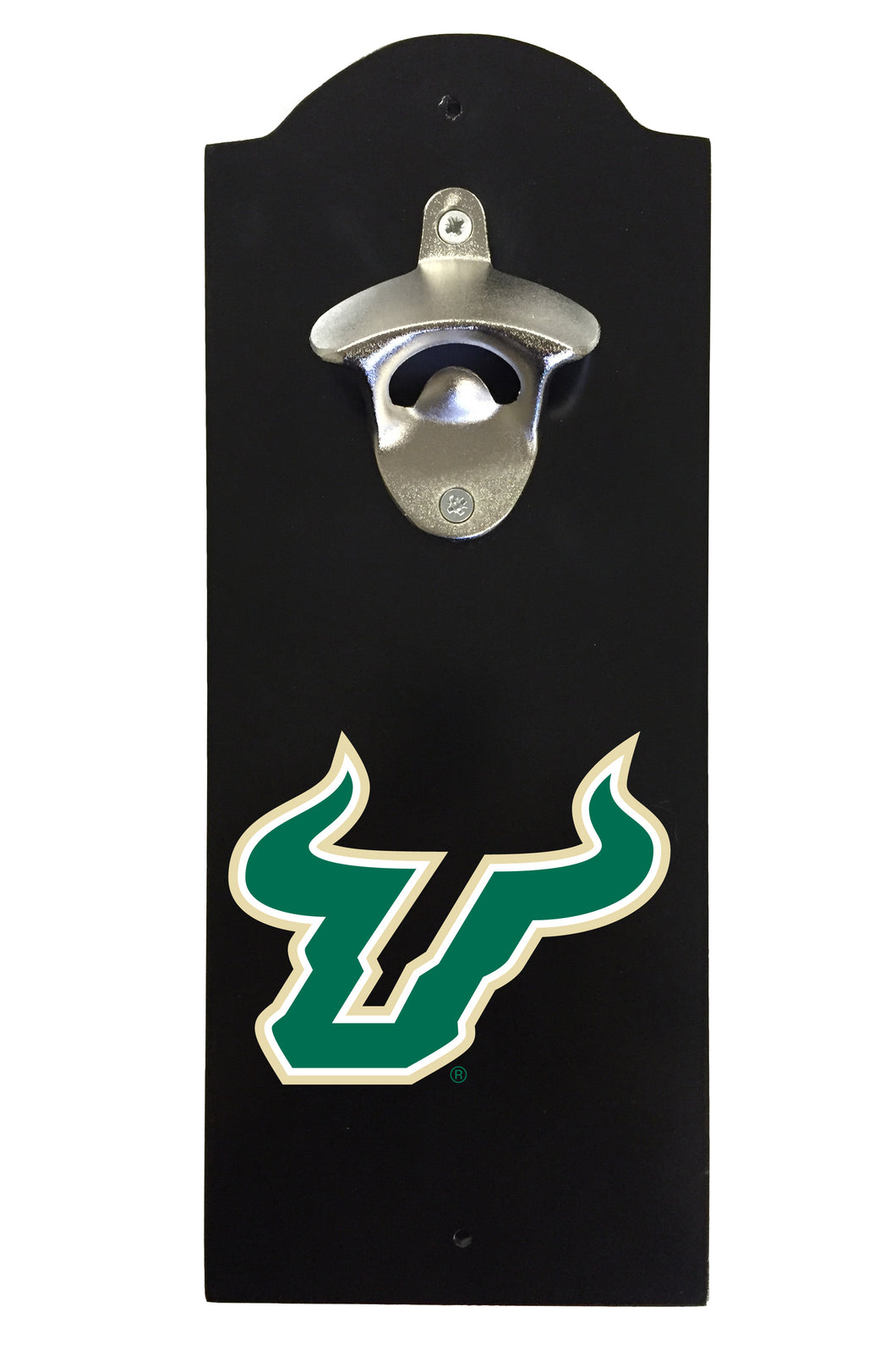 South Florida Bulls Wall-Mounted Bottle Opener – Sturdy Metal with Decorative Wood Base for Home Bars, Rec Rooms & Fan Caves