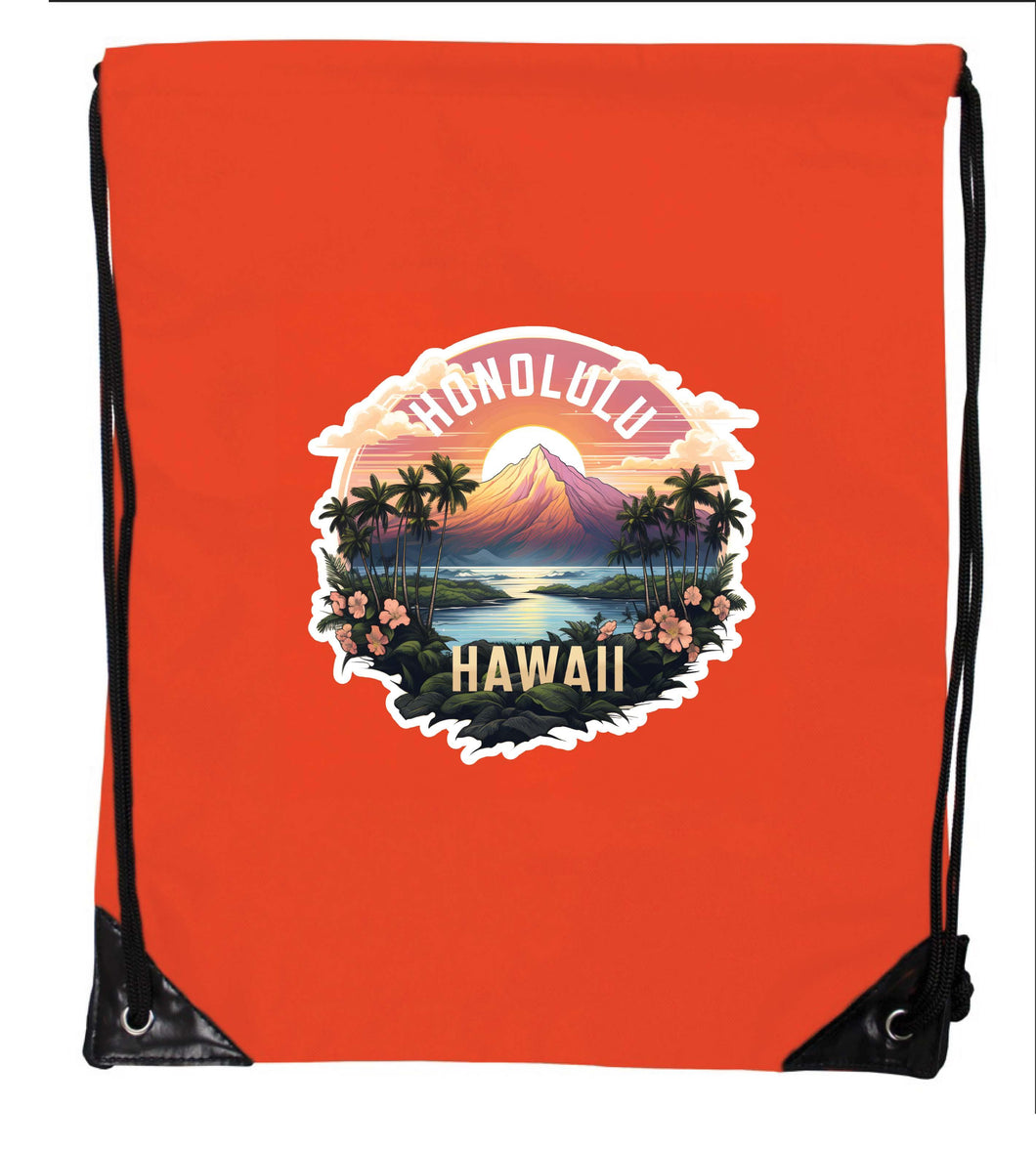 Honolulu Hawaii A Souvenir Cinch Bag with Drawstring Backpack