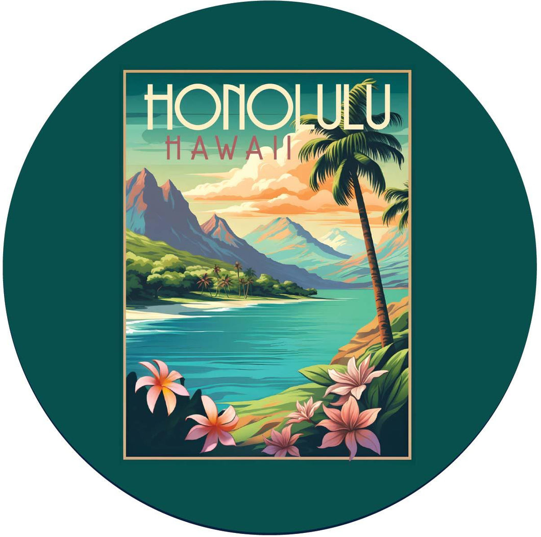 Honolulu Hawaii C Souvenir Memories Round Durable Vinyl Decal Sticker