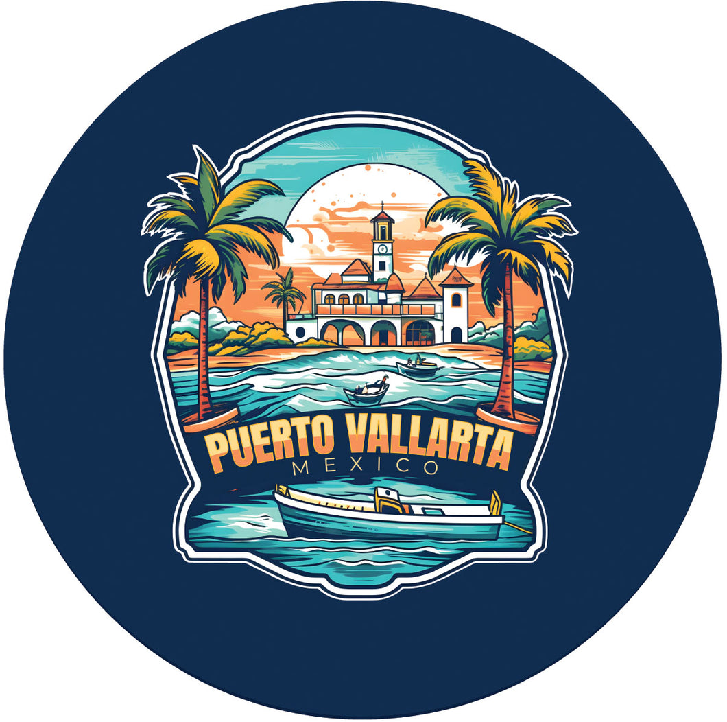 Puerto Vallarta Mexico A Souvenir Memories Round Durable Vinyl Decal Sticker