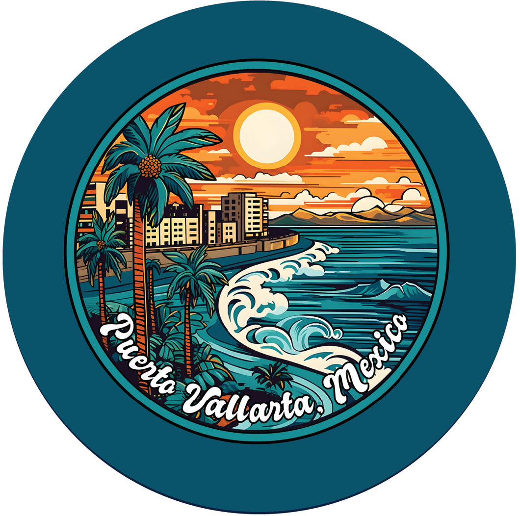 Puerto Vallarta Mexico B Souvenir Memories Round Durable Vinyl Decal Sticker