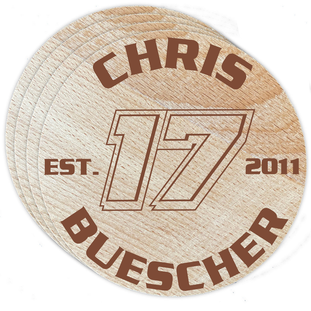 Nascar #17 Chris Buescher Wood Coaster Engraved 4-Pack