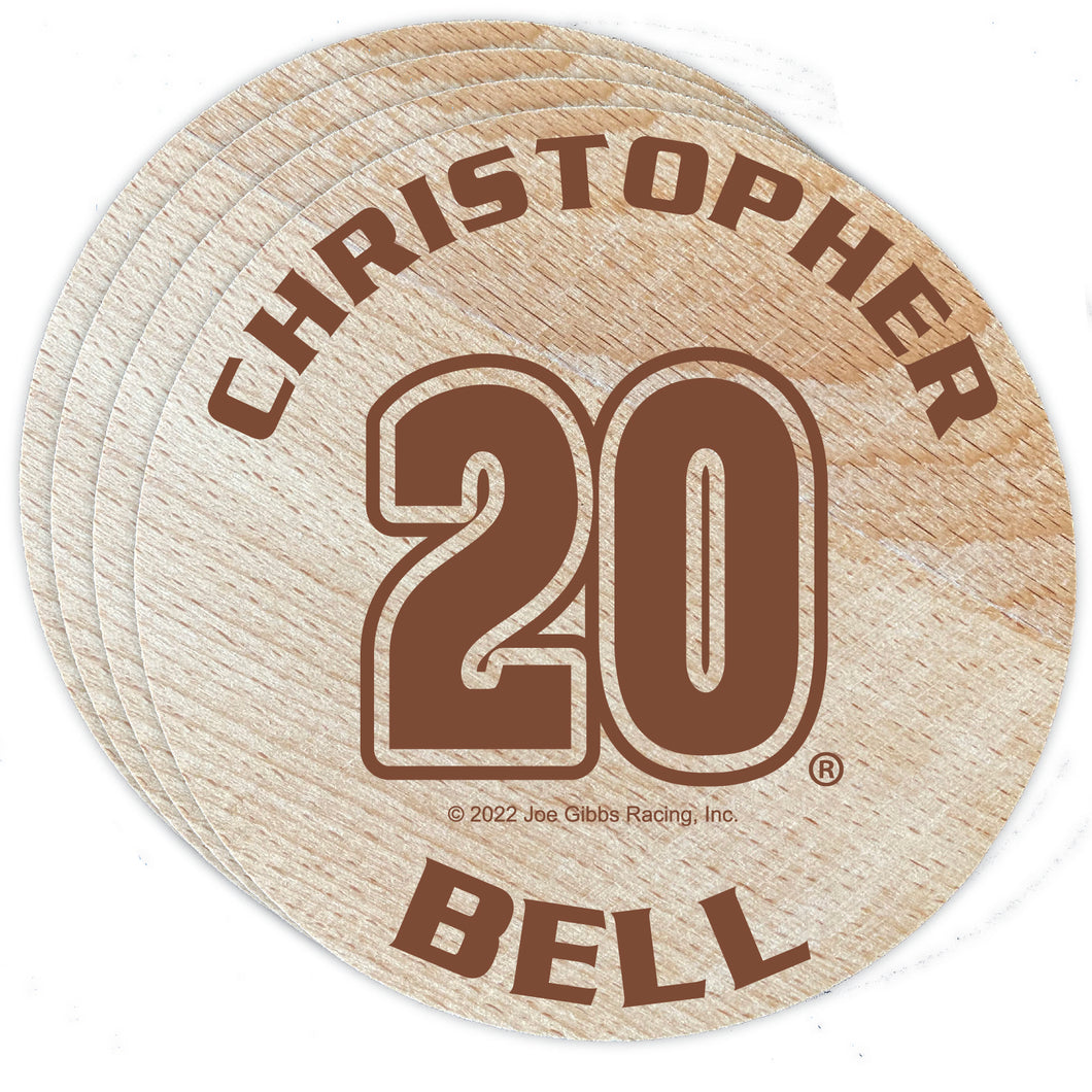Nascar #20 Christopher Bell Wood Coaster Engraved 4-Pack