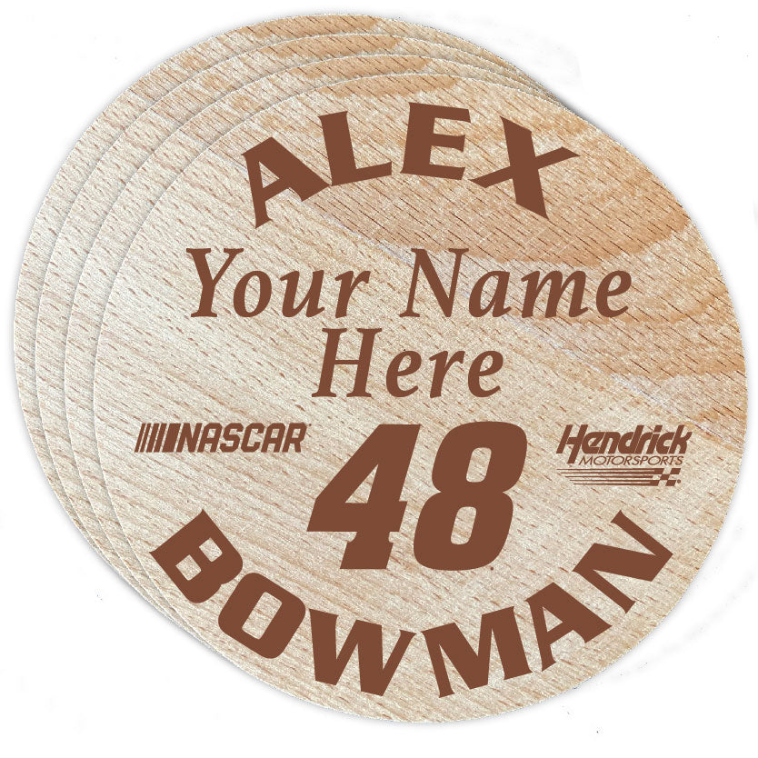#48 Alex Bowman Officially Licensed Customizable Wood Coaster Engraved 4-Pack