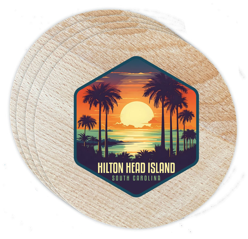 Hilton Head Island Design B Souvenir Coaster Wooden 3.5 x 3.5-Inch 4 Pack