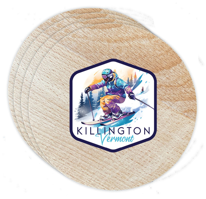 Killington Vermont Design A Souvenir Coaster Wooden 3.5 x 3.5-Inch 4 Pack