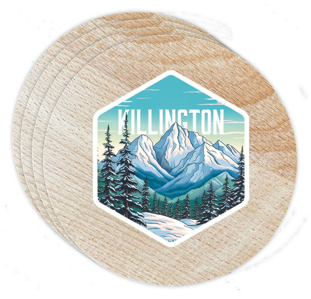 Killington Vermont Design C Souvenir Coaster Wooden 3.5 x 3.5-Inch 4 Pack