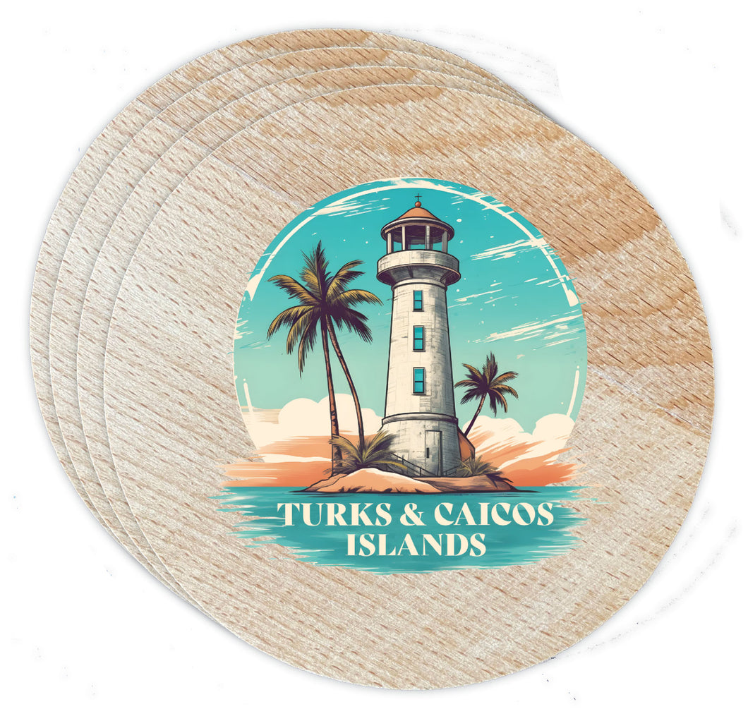 Turks And Caicos Design A Souvenir Coaster Wooden 3.5 x 3.5-Inch 4 Pack