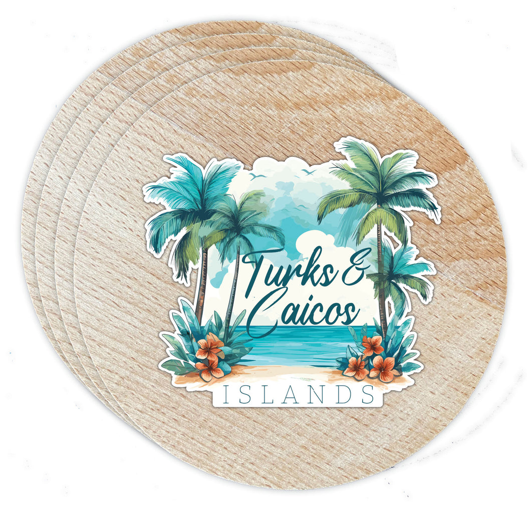 Turks And Caicos Design C Souvenir Coaster Wooden 3.5 x 3.5-Inch 4 Pack
