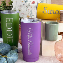 Load image into Gallery viewer, Customizable Engraved 16 oz Insulated Stainless Steel Tumbler Personalized with Custom Text or Name Choice of 10 Colors
