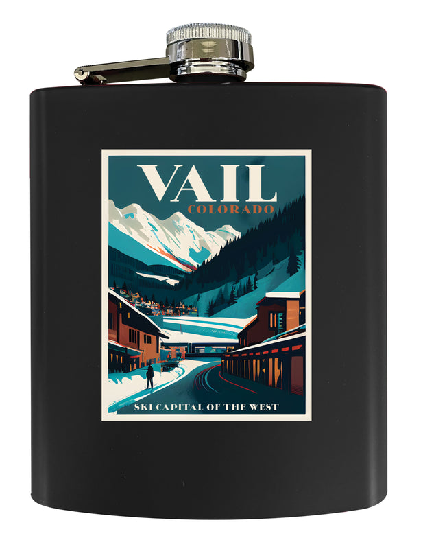 Vail Colorado Souvenir 7 oz Leather Steel Flask