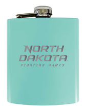 Load image into Gallery viewer, North Dakota Fighting Hawks Stainless Steel Etched Flask 7 oz - Officially Licensed, Choose Your Color, Matte Finish
