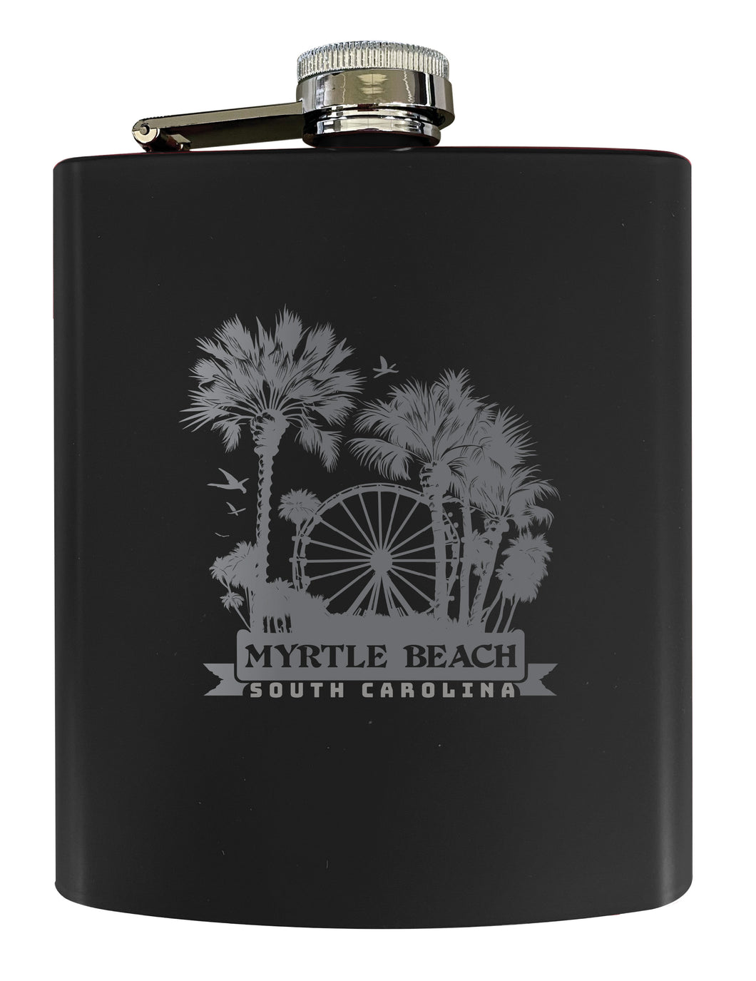 Myrtle Beach South Carolina Laser Etched Souvenir 7 oz Leather Steel Flask