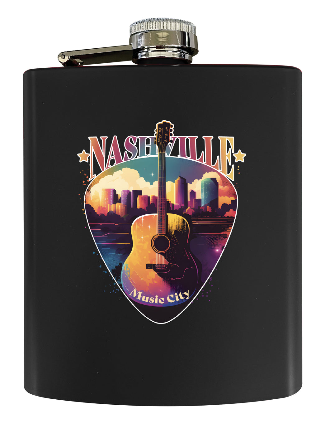 Nashville Tennessee Music City Souvenir 7 oz Leather Steel Flask