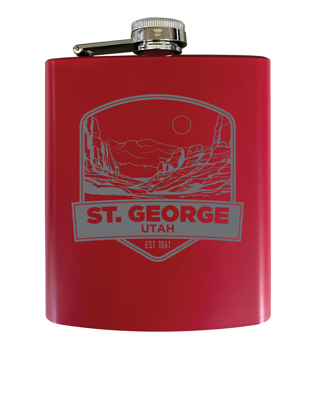 St. George Utah Souvenir 7 oz Engraved Steel Flask Matte Finish