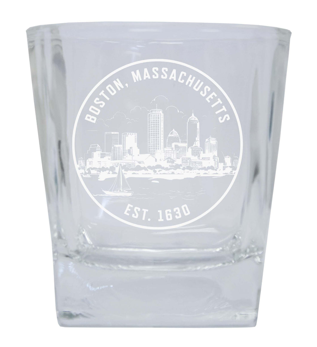 Boston Massachusetts Souvenir 8oz Engraved Whiskey Glass Rocks Glass