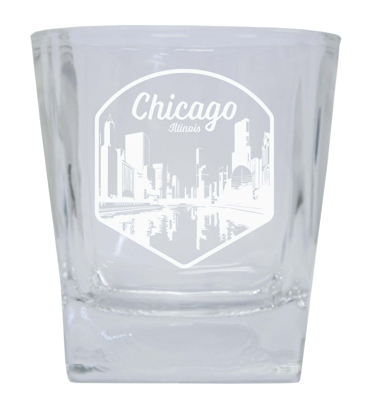 Chicago Illinois Souvenir 8oz Engraved Whiskey Glass Rocks Glass