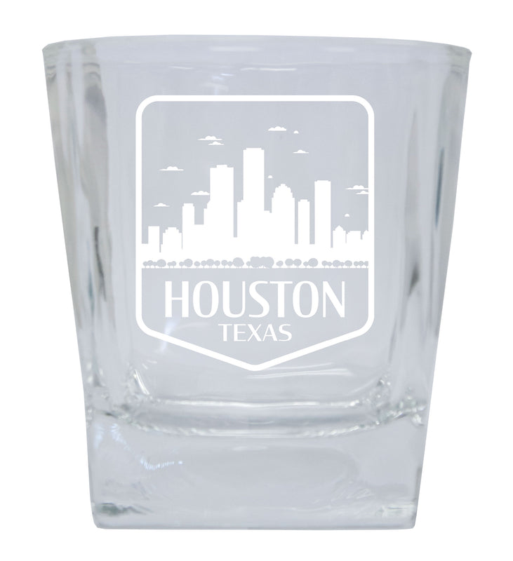 Houston Texas Souvenir 8oz Engraved Whiskey Glass Rocks Glass