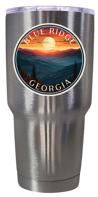 A 24 oz insulated stainless steel tumbler with detailed Blue Ridge Georgia design, featuring vibrant colors and a functional, straw-friendly lid. Ideal for travel or daily use.
