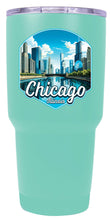 Load image into Gallery viewer, A 24 oz insulated stainless steel tumbler with detailed Chicago Illinois design, featuring vibrant colors and a functional, straw-friendly lid. Ideal for travel or daily use.
