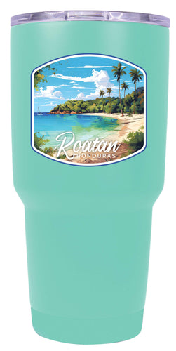 A 24 oz insulated stainless steel tumbler with detailed Roatan Honduras design, featuring vibrant colors and a functional, straw-friendly lid. Ideal for travel or daily use.